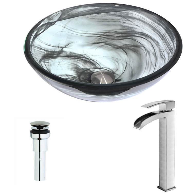 Emerald Wisp Glass Vessel Sink with Brushed Nickel Faucet