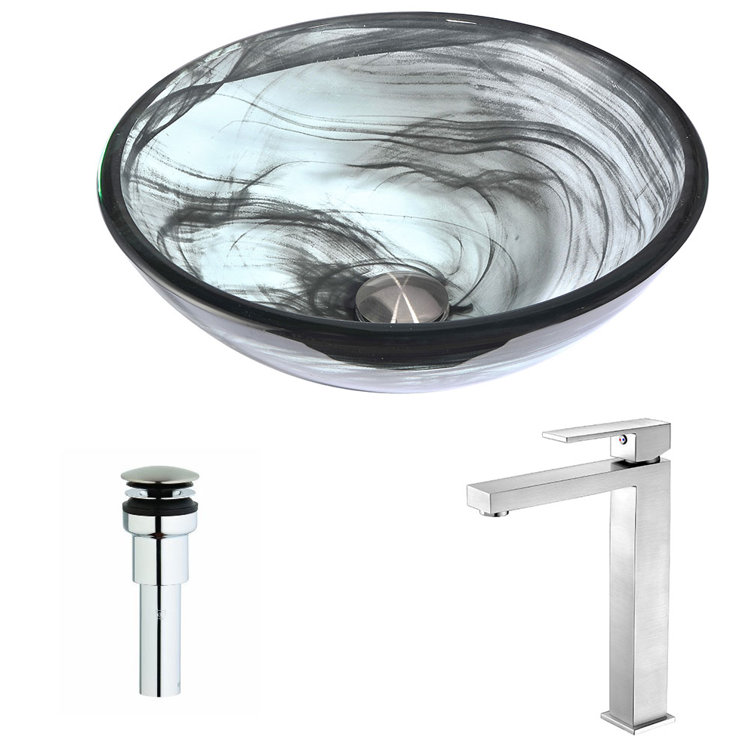 Emerald Wisp Glass Vessel Sink with Brushed Nickel Faucet