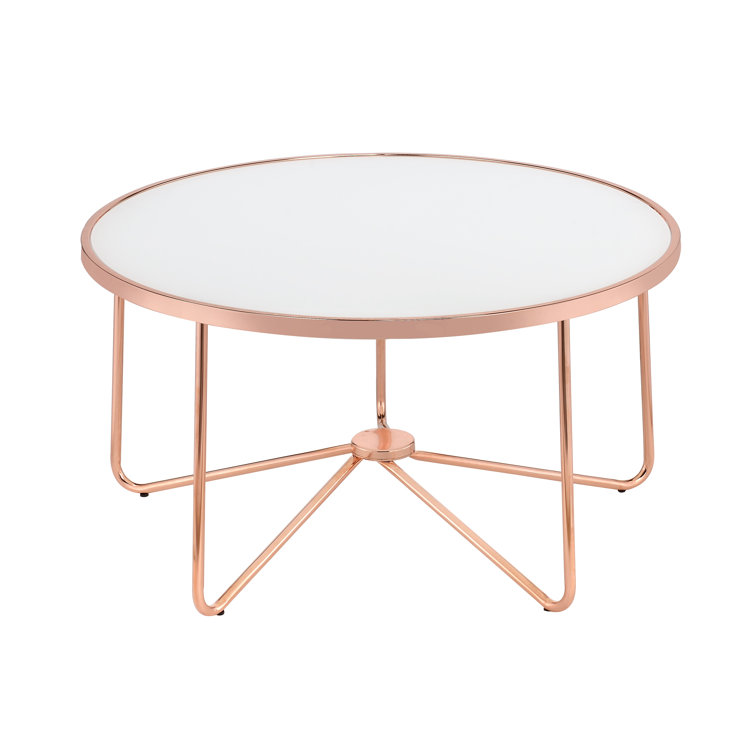 Small Round Copper and Frosted Glass Coffee Table