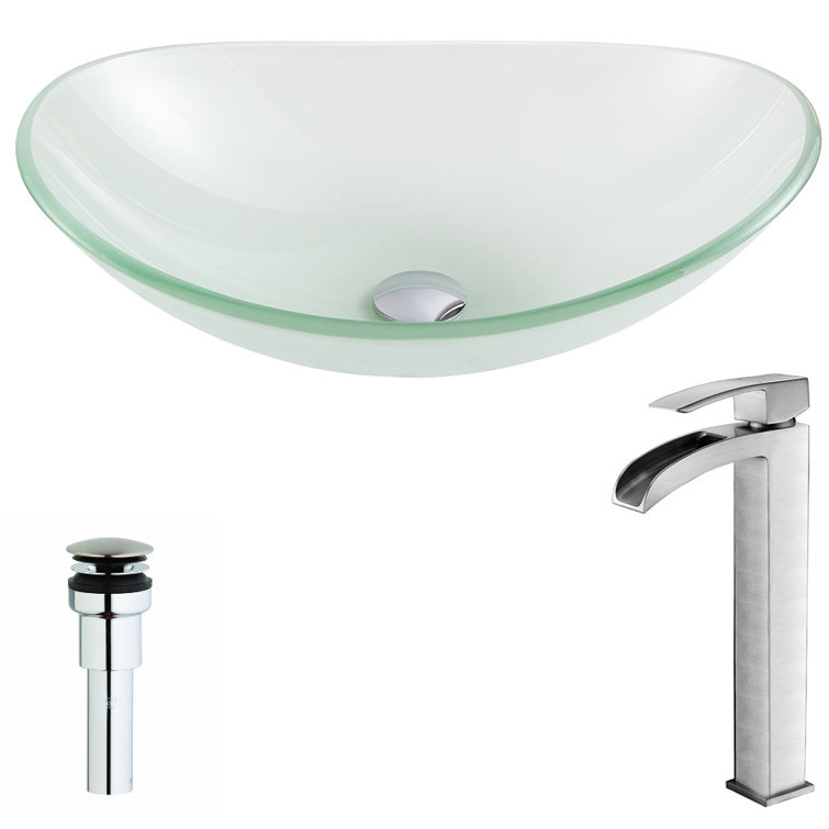 Forza Frosted Glass Oval Bathroom Sink with Brushed Nickel Faucet