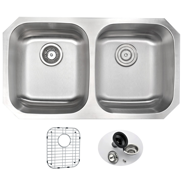 Moore 32'' Double Bowl Stainless Steel Undermount Kitchen Sink