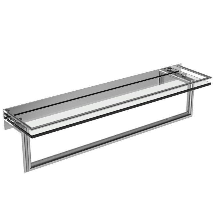 Elegant 24" Polished Chrome Glass Shelf with Towel Bar