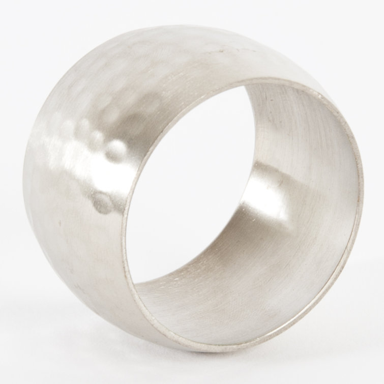 Silver Hammered Metal Round Napkin Rings, Set of 4
