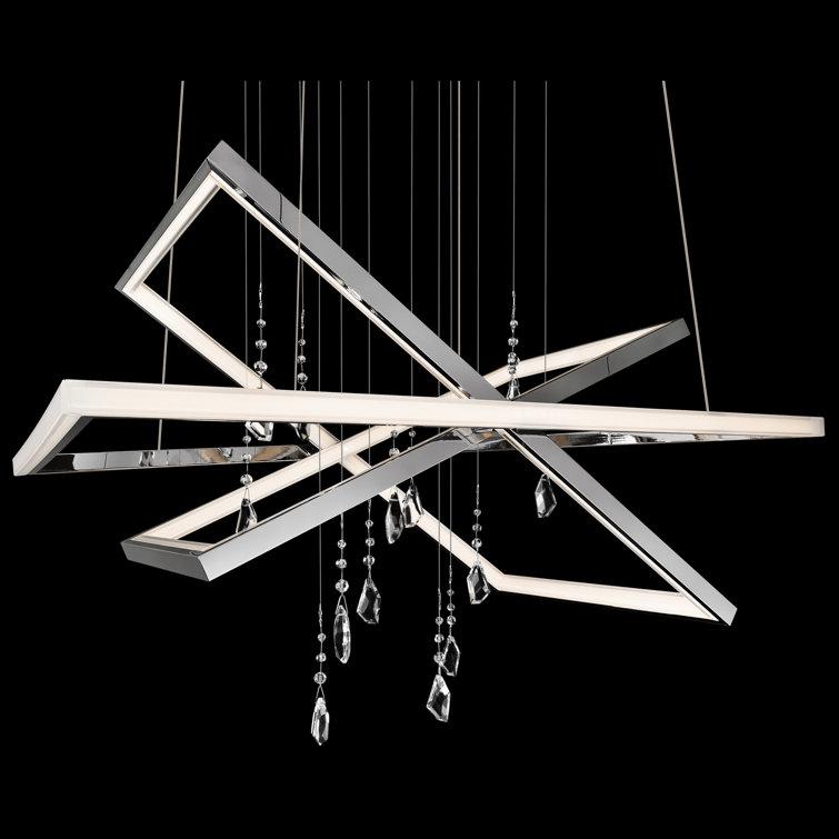 Maze Chrome LED Chandelier with Etched Acrylic and Crystal Accents