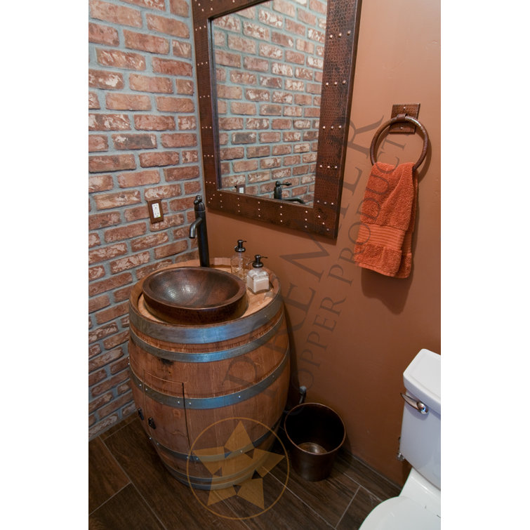 Rustic Hand Hammered 38" Copper-Finished Rectangular Wood Wall Mirror