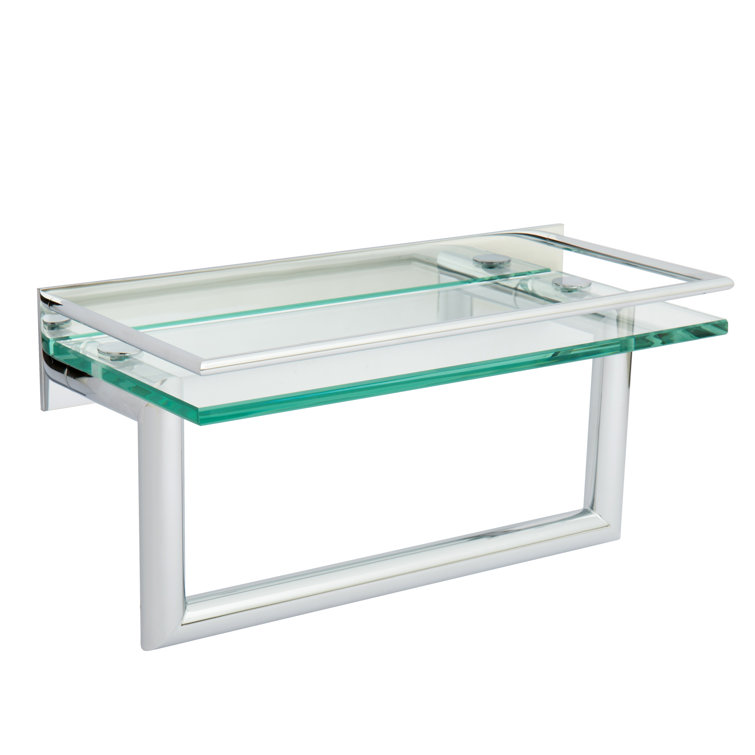 12" Chrome Glass Bathroom Shelf with Towel Bar