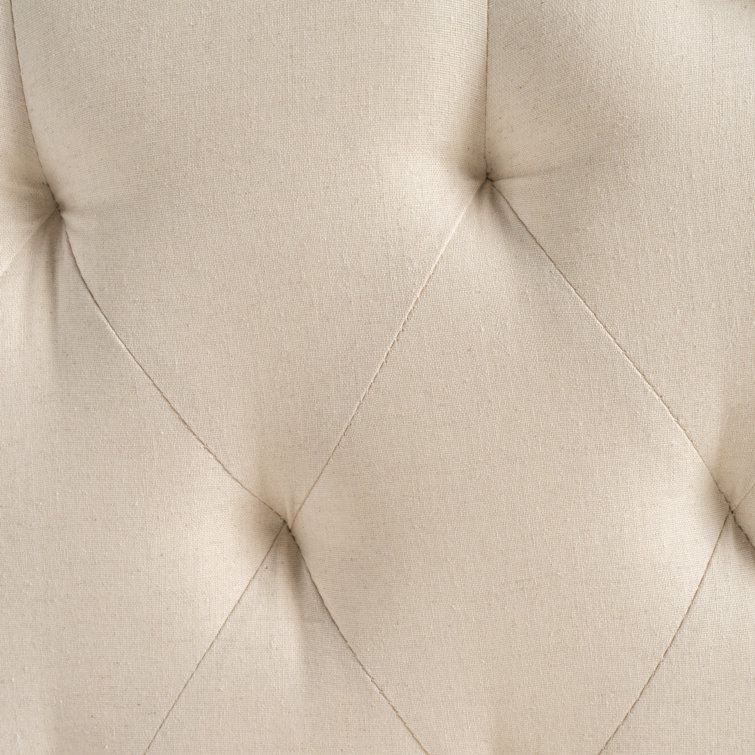 Beige Full Camelback Tufted Upholstered Headboard with Nailhead Trim