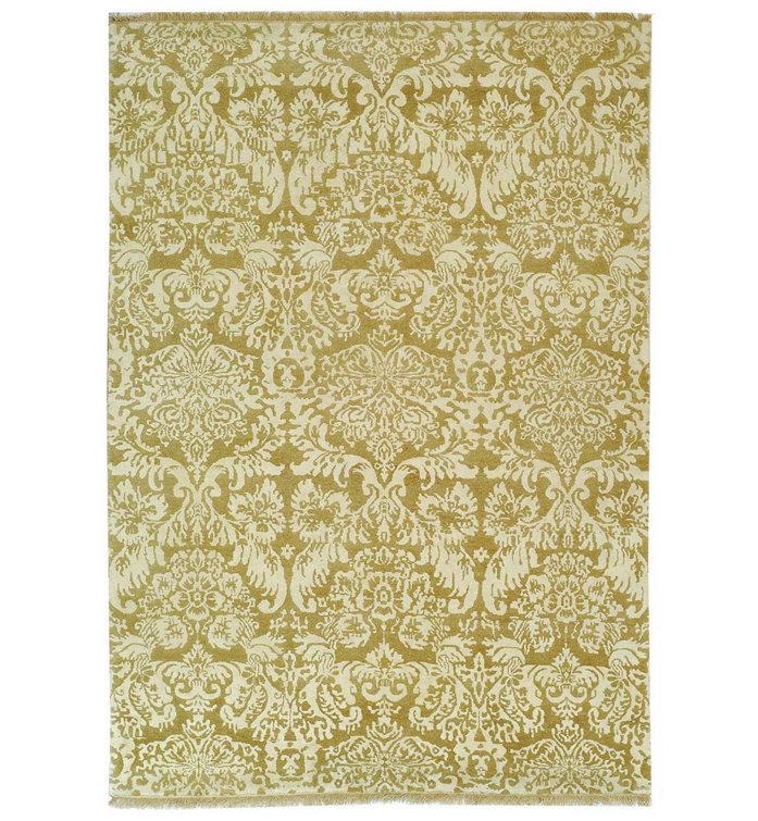 Hand-Knotted Damask Wool and Viscose 9' x 12' Rug
