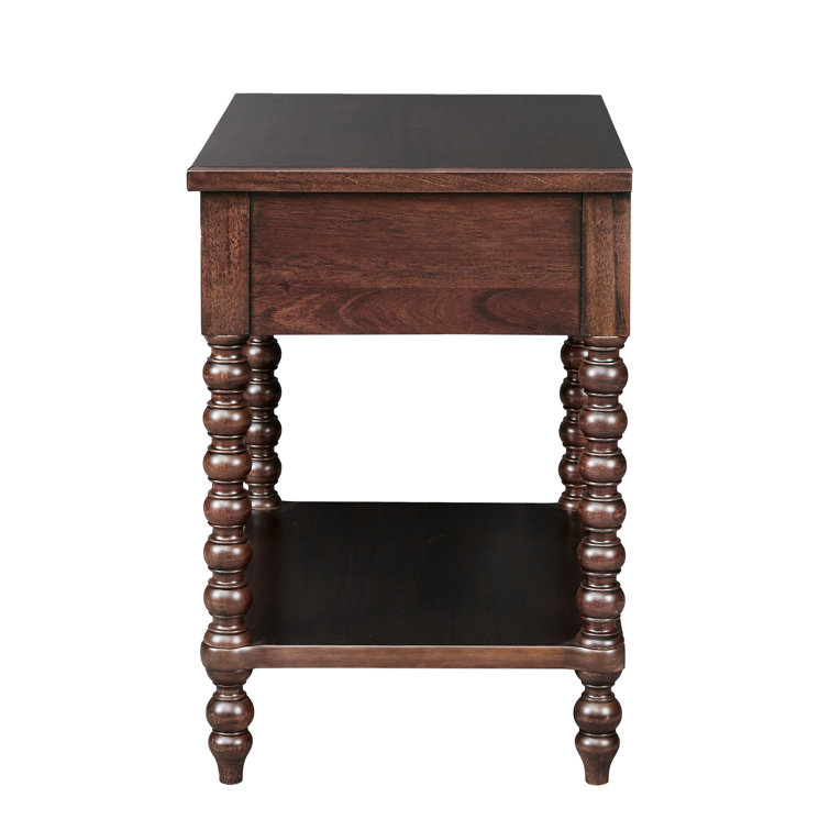 Morocco Brown Acacia Wood 1-Drawer Nightstand with Turned Legs