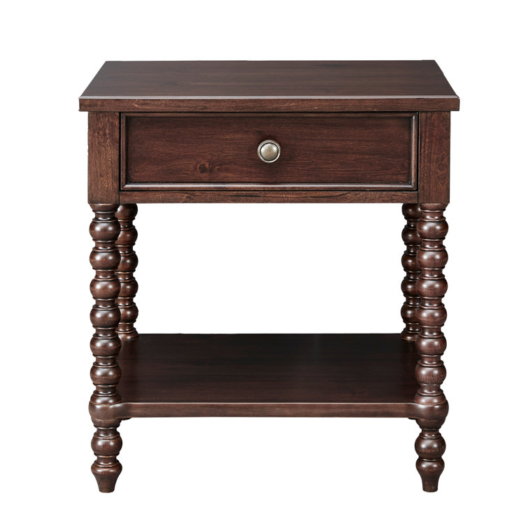 Morocco Brown Acacia Wood 1-Drawer Nightstand with Turned Legs
