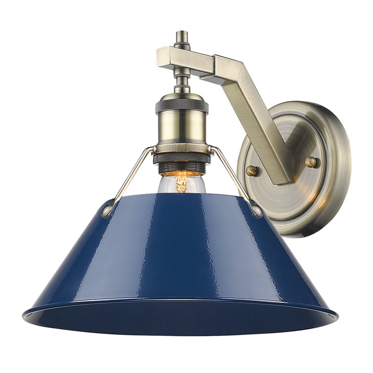 Aged Brass Transitional Sconce with Navy Blue Shade