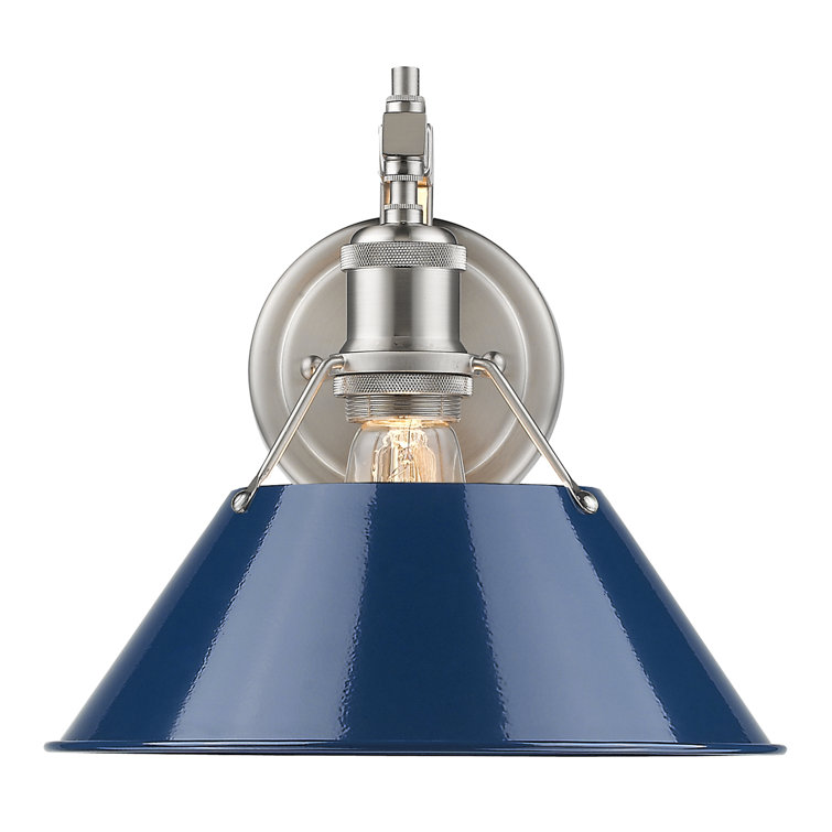 Aged Brass Transitional Sconce with Navy Blue Shade