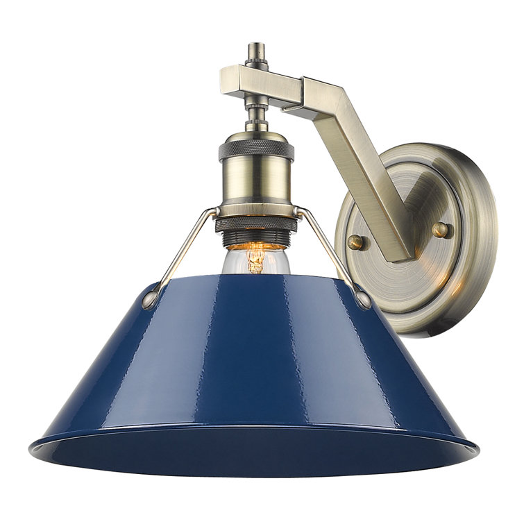 Aged Brass Transitional Sconce with Navy Blue Shade