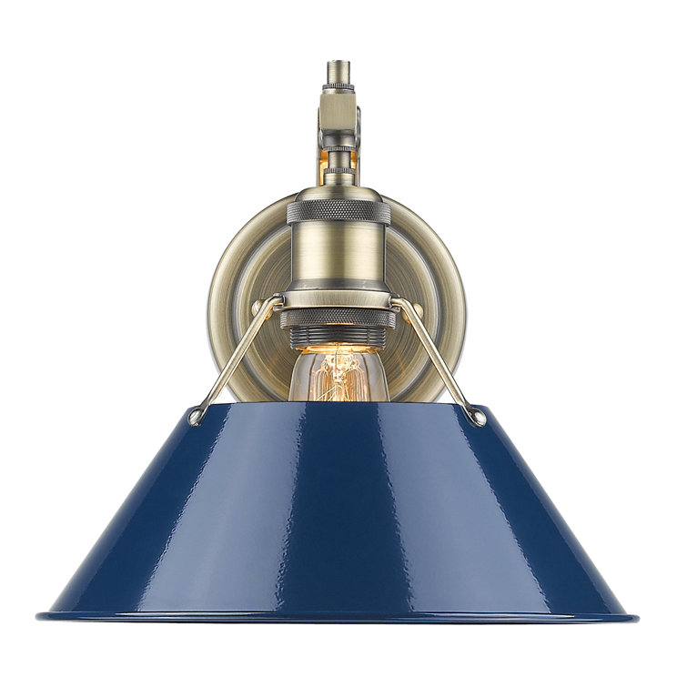 Aged Brass Transitional Sconce with Navy Blue Shade