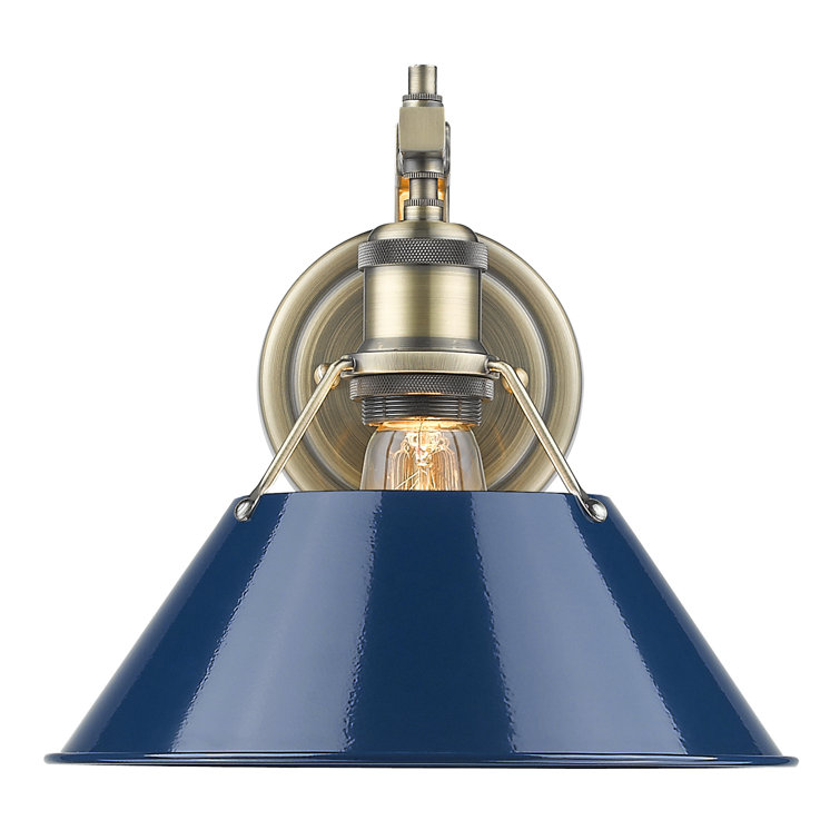 Aged Brass Transitional Sconce with Navy Blue Shade
