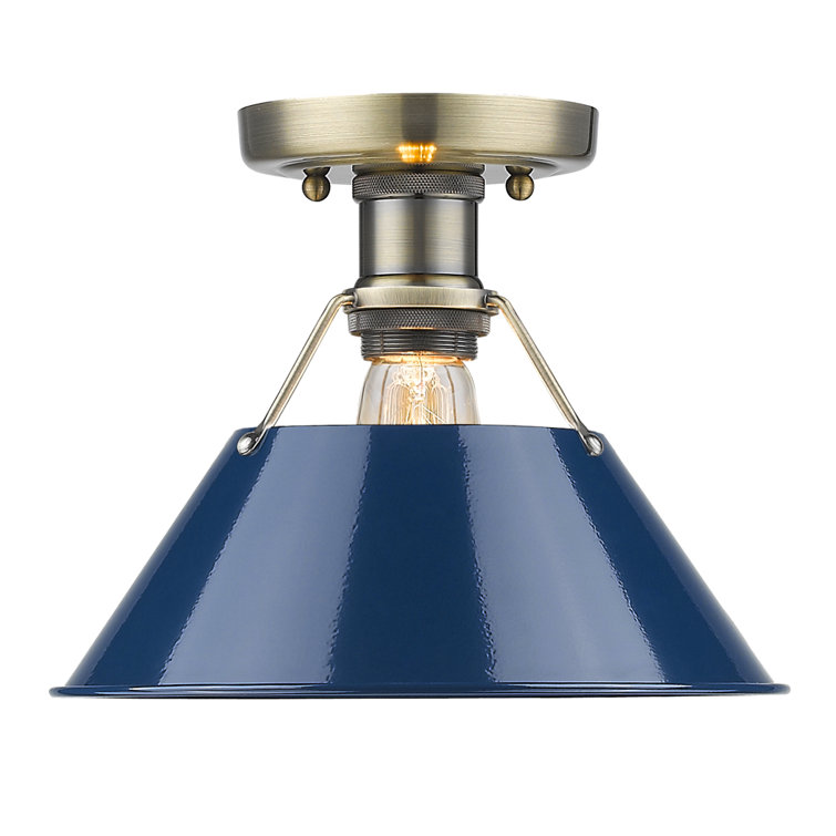 Orwell Aged Brass and Navy Blue Glass Flush Mount Light