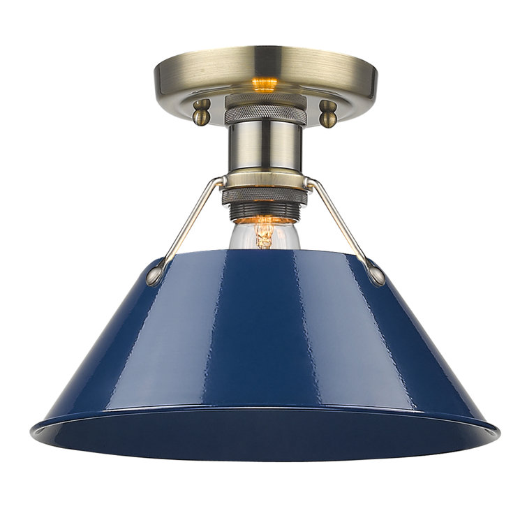 Orwell Aged Brass and Navy Blue Glass Flush Mount Light
