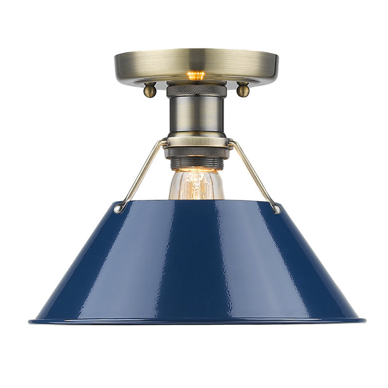Orwell Aged Brass and Navy Blue Glass Flush Mount Light
