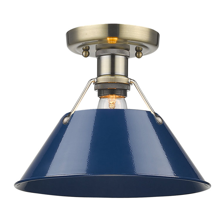 Orwell Aged Brass and Navy Blue Glass Flush Mount Light