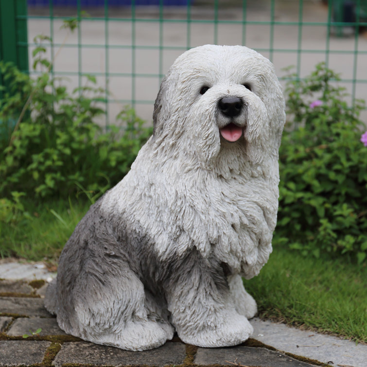Lifelike Polyresin Old English Sheepdog Garden Statue