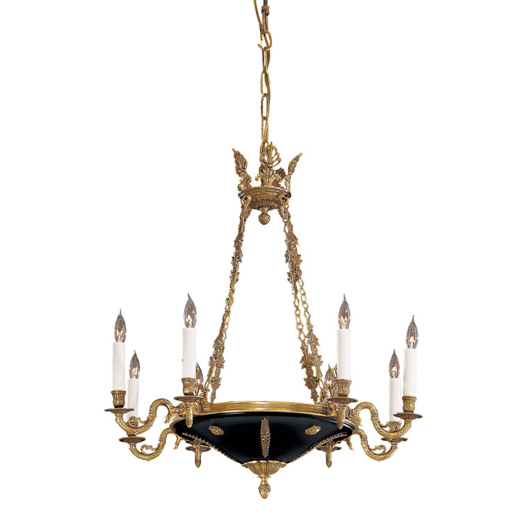 Dore Gold and Black 8-Light Candle Chandelier