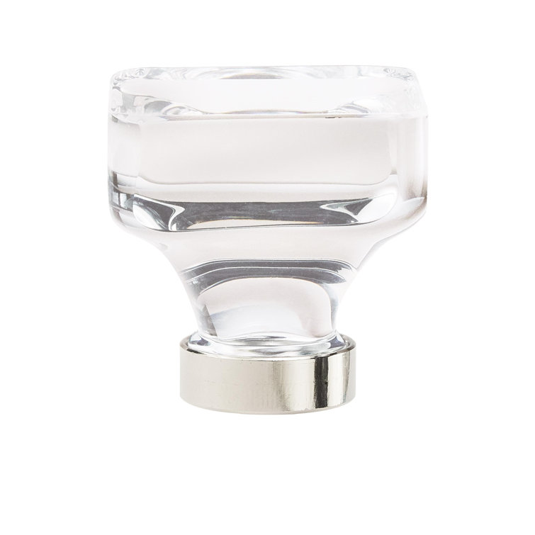 Clear and Polished Nickel Square Cabinet Knob with Mounting Hardware