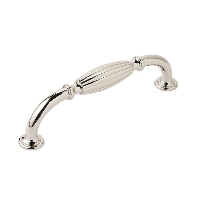 Polished Nickel Ribbed Barrel Cabinet Pull Handle