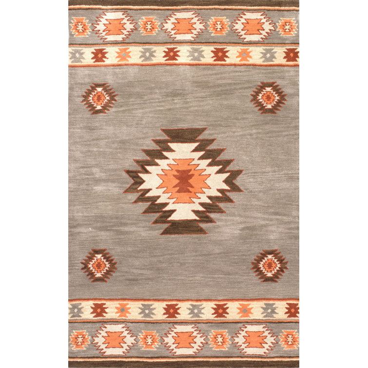 Handmade Gray and Orange Wool Geometric Area Rug 2' x 3'