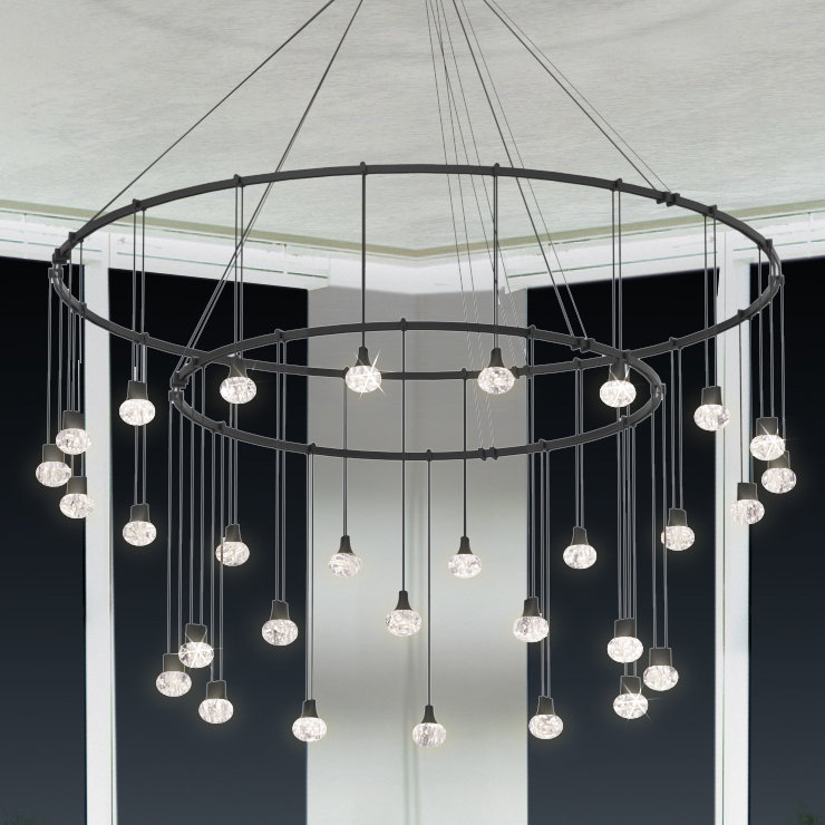 Satin Black Crystal LED Island Pendant Light