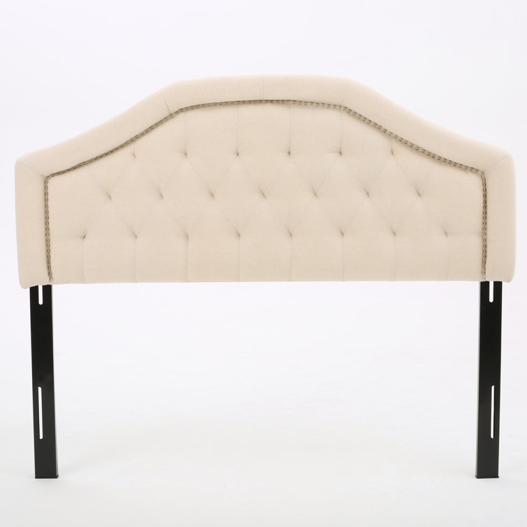 Beige Full Camelback Tufted Upholstered Headboard with Nailhead Trim