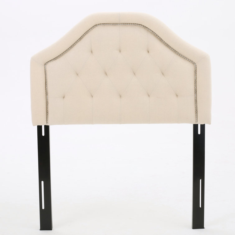 Beige Full Camelback Tufted Upholstered Headboard with Nailhead Trim