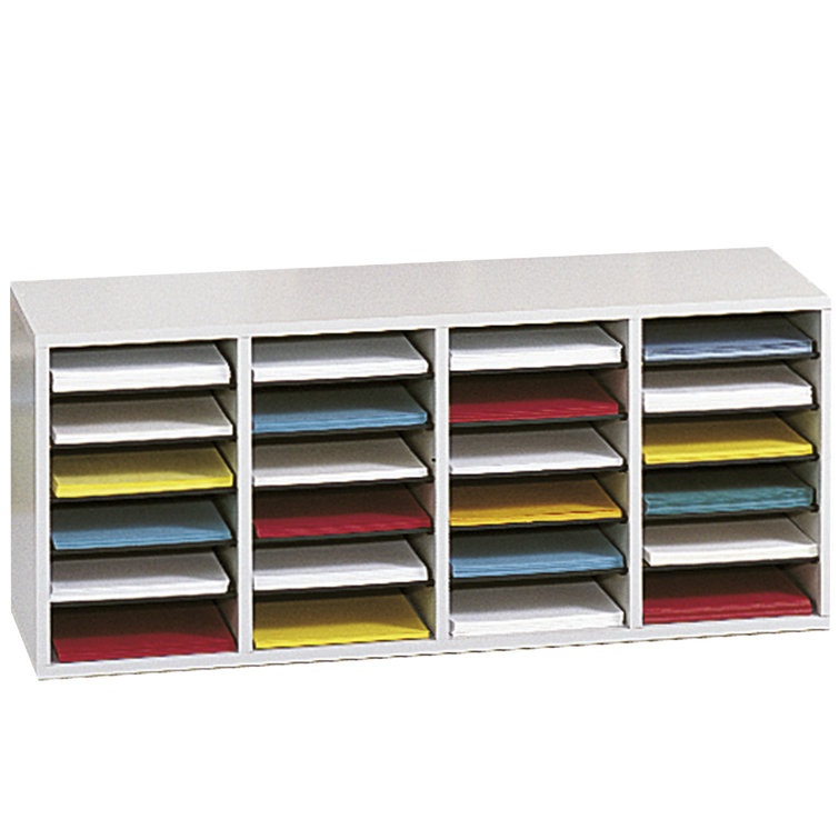 Modular 24-Compartment Gray Literature Sorter with Adjustable Shelves