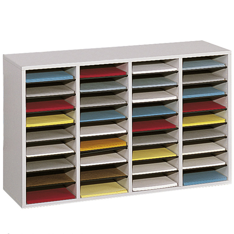 Elegant Gray 36-Compartment Adjustable Wood Literature Sorter