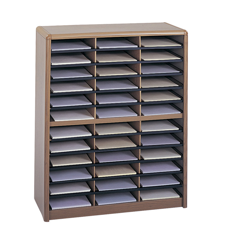 Medium Oak 36-Compartment Literature Organizer with Steel Shell