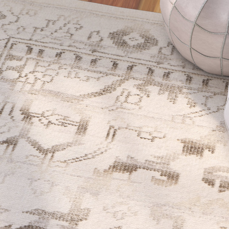 Elegant Hand-Knotted Natural Wool 9' x 12' Rectangular Area Rug