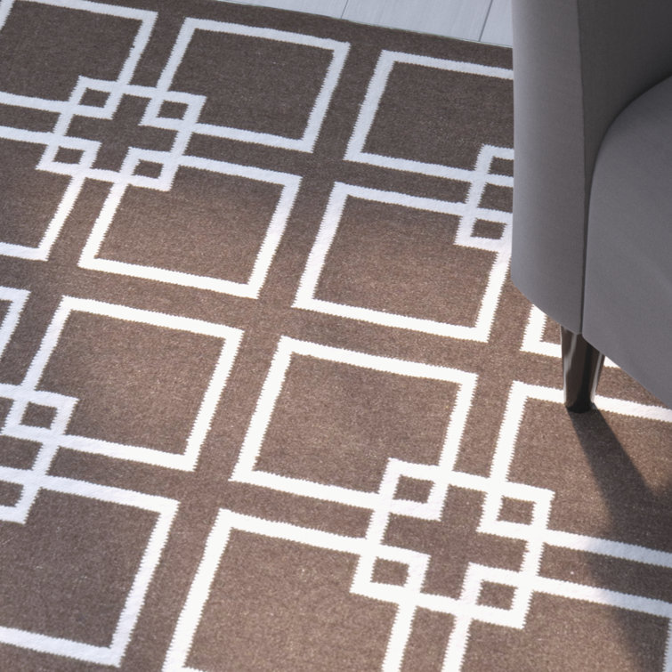 Ivory Geometric Square Wool & Silk Handwoven Rug - 95"