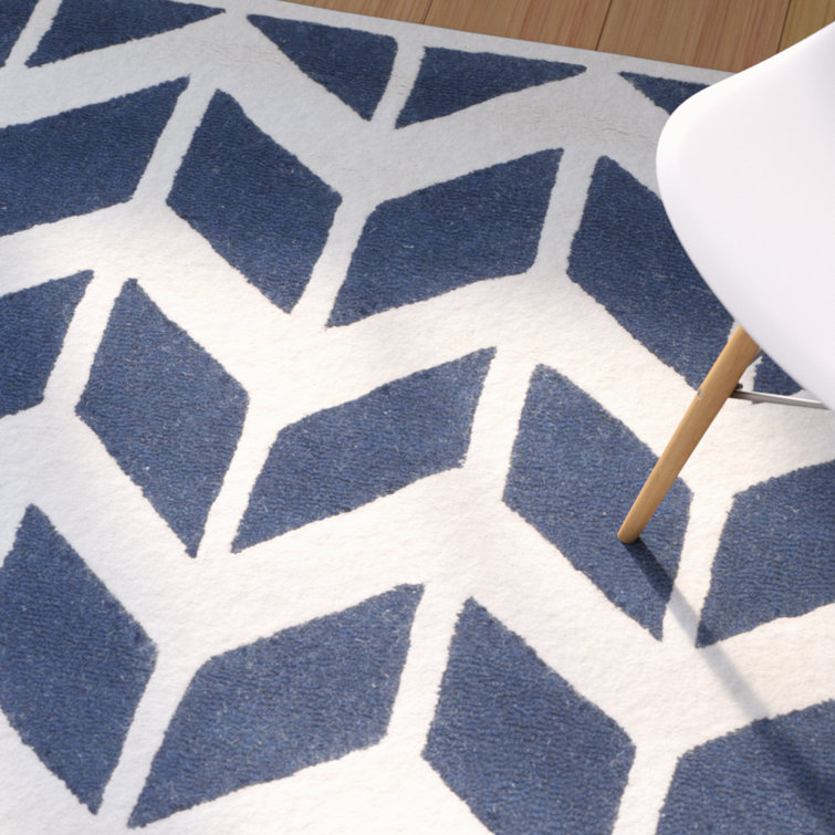 Navy and Ivory Hand-Tufted Wool Area Rug, 9' x 12'