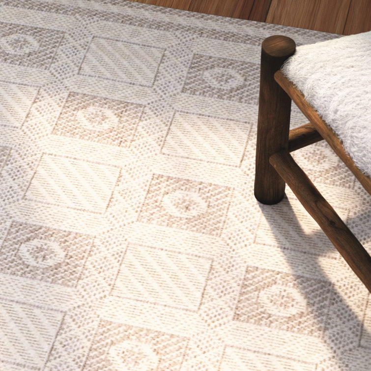 Beige and Brown Geometric Flat Woven Synthetic Rug
