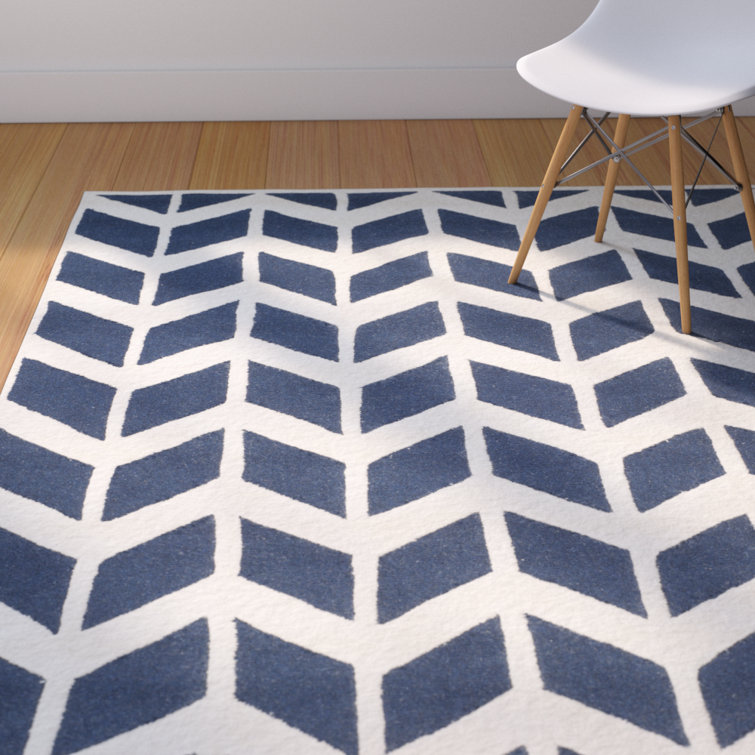 Navy and Ivory Hand-Tufted Wool Area Rug, 9' x 12'