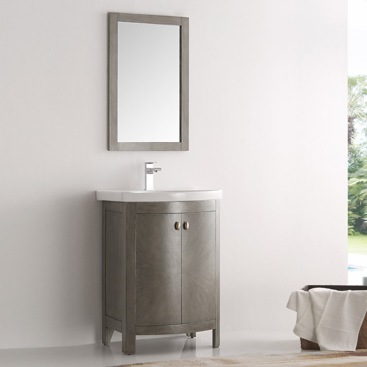 Antique Silver 24" Freestanding Single Sink Bathroom Vanity with Ceramic Top