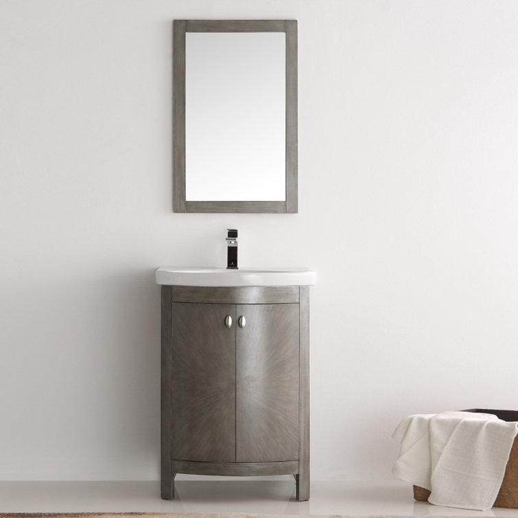 Antique Silver 24" Freestanding Single Sink Bathroom Vanity with Ceramic Top