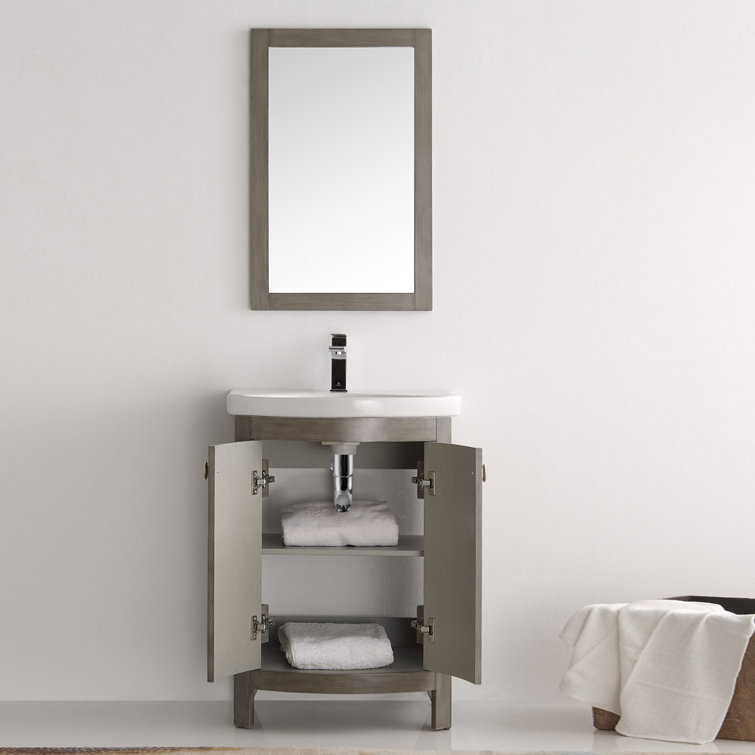 Antique Silver 24" Freestanding Single Sink Bathroom Vanity with Ceramic Top
