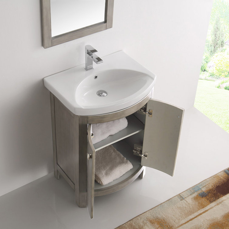 Antique Silver 24" Freestanding Single Sink Bathroom Vanity with Ceramic Top