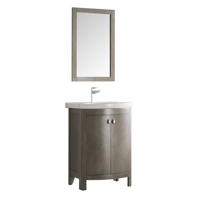 Antique Silver 24" Freestanding Single Sink Bathroom Vanity with Ceramic Top