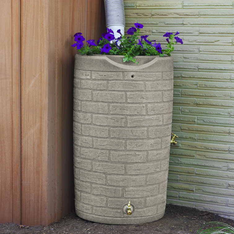 Slate 50-Gallon Plastic Rain Barrel with Planter