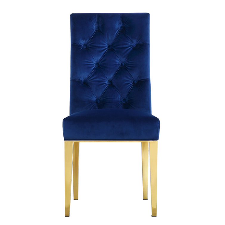 Regal Navy Velvet Upholstered Parsons Side Chair with Gold Metal Legs