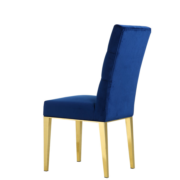 Regal Navy Velvet Upholstered Parsons Side Chair with Gold Metal Legs