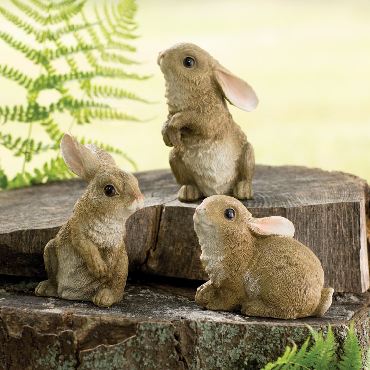 Hand-Painted Brown Resin Garden Bunny Statues Set