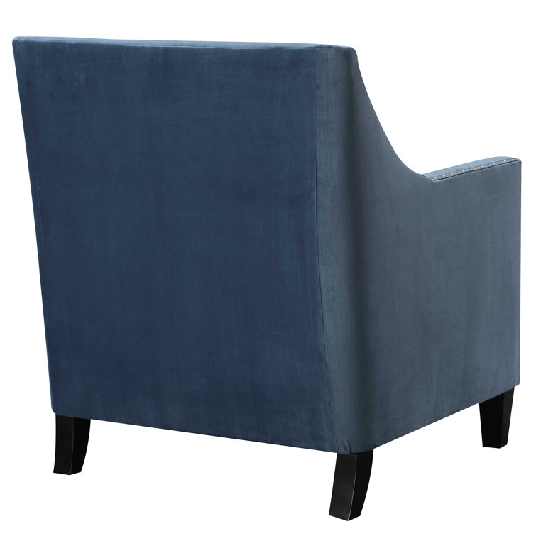 Marine Blue Velvet Square-Arm Accent Chair with Silver Nailhead Trim