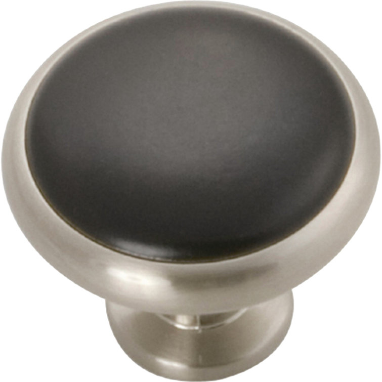 Satin Nickel and Black Round Cabinet Knob with Mounting Hardware